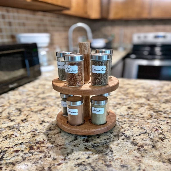 The Artisan Rotating Spice Tower – Handcrafted Solid Wood Carousel