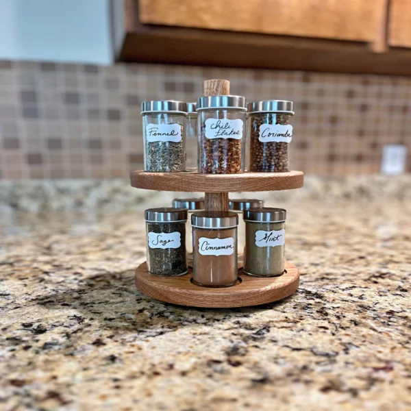 The Artisan Rotating Spice Tower – Handcrafted Solid Wood Carousel