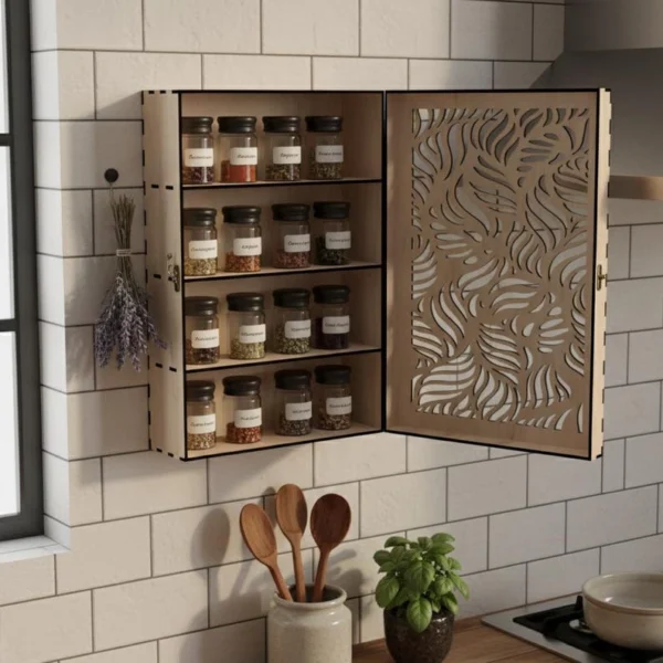 The Artisan Spice Sanctuary – Handcrafted Laser-Cut Wall Cabinet