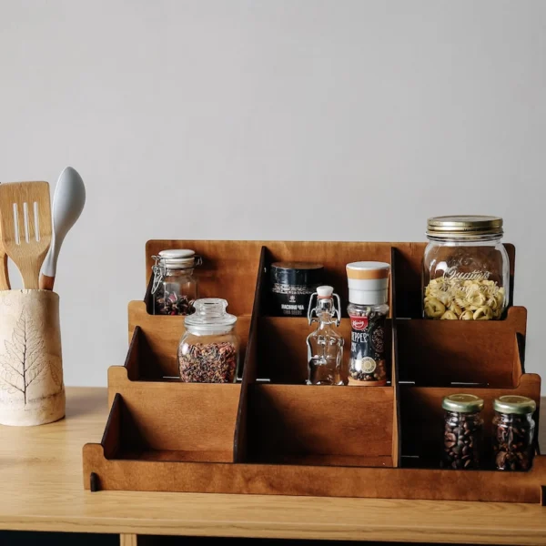 The Artisan Tiered Spice Sentinel – Handcrafted Wooden Countertop & Wall Organizer