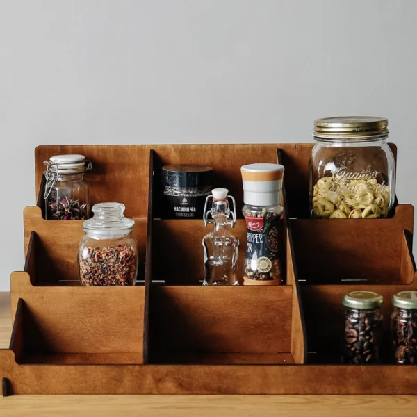 The Artisan Tiered Spice Sentinel – Handcrafted Wooden Countertop & Wall Organizer