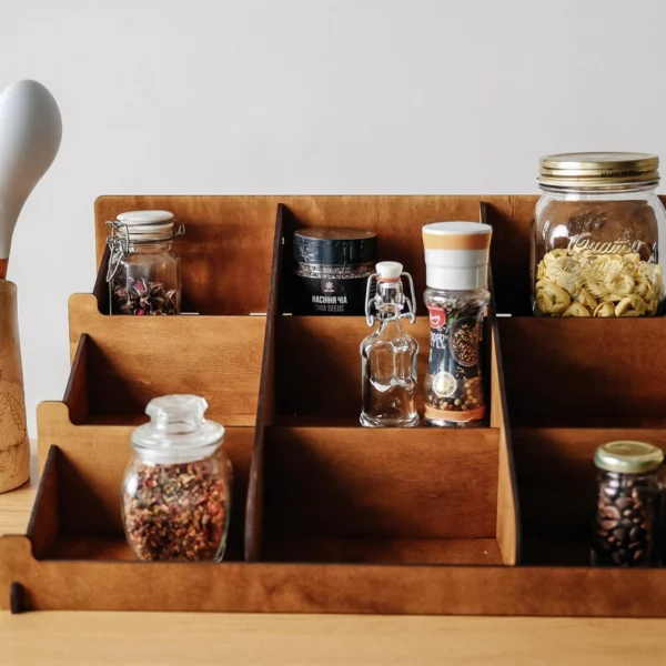 The Artisan Tiered Spice Sentinel – Handcrafted Wooden Countertop & Wall Organizer