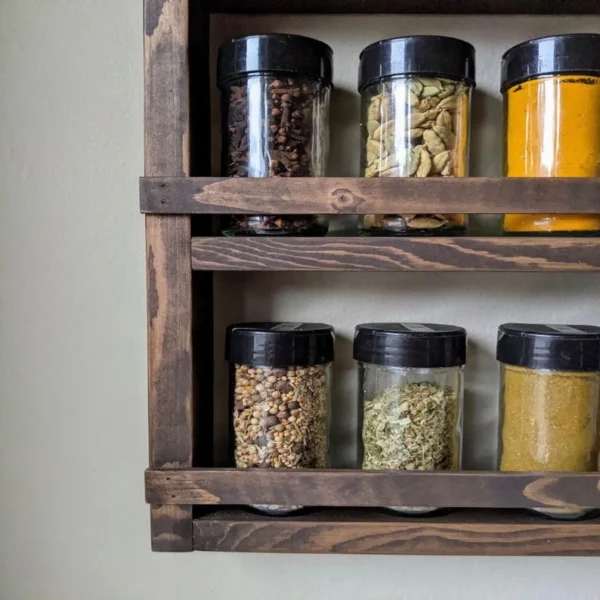 The Artisan Wall-Mounted Spice Gallery – Handcrafted Solid Wood Organizer