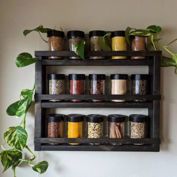 The Artisan Wall-Mounted Spice Gallery – Handcrafted Solid Wood Organizer