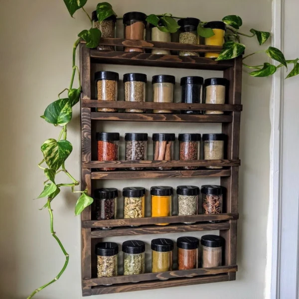 The Artisan Wall-Mounted Spice Gallery – Handcrafted Solid Wood Organizer
