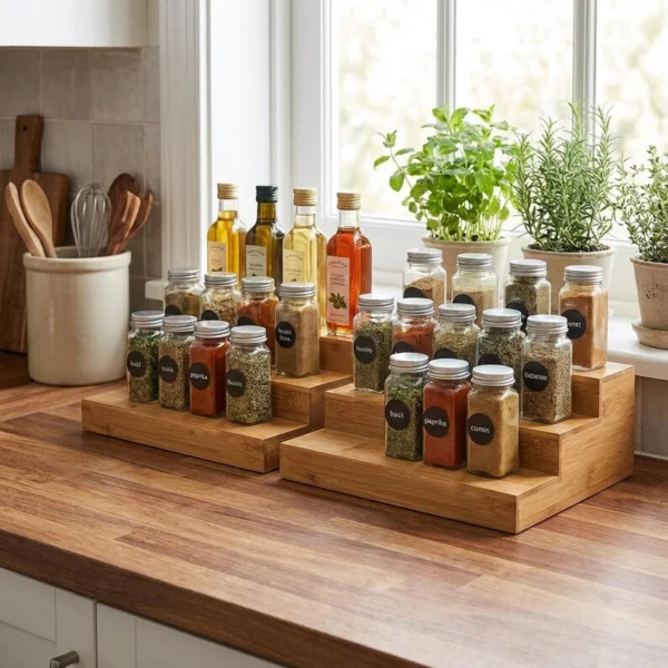 The Artisan Zen Bamboo Tiered Sentinel – Set of 2 Handcrafted Countertop Organizers