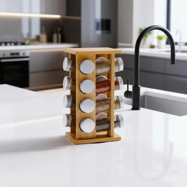 The Bamboo Zen Tower – 360° Rotating Professional Spice Organizer