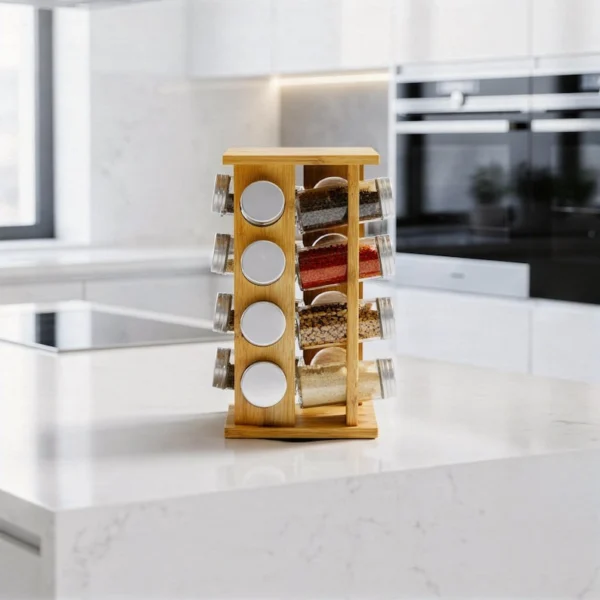 The Bamboo Zen Tower – 360° Rotating Professional Spice Organizer