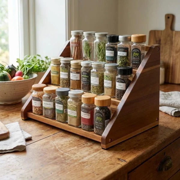 The Grand Acacia 3-Tier Spice Sentinel – Handcrafted Professional Countertop Organizer
