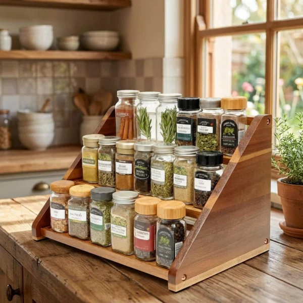 The Grand Acacia 3-Tier Spice Sentinel – Handcrafted Professional Countertop Organizer
