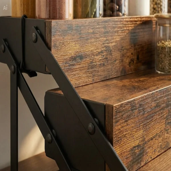 The Industrial Farmhouse Spice Sanctuary – 3-Tier Foldable Rustic Wood & Metal Organizer