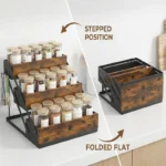 The Industrial Farmhouse Spice Sanctuary – 3-Tier Foldable Rustic Wood & Metal Organizer