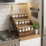The Industrial Farmhouse Spice Sanctuary – 3-Tier Foldable Rustic Wood & Metal Organizer