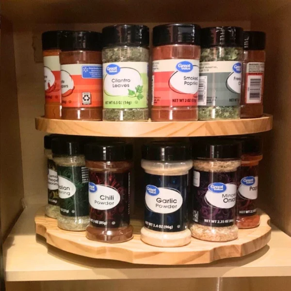 The Rotating Artisan Spice Tower – 360° Solid Wood Kitchen Carousel