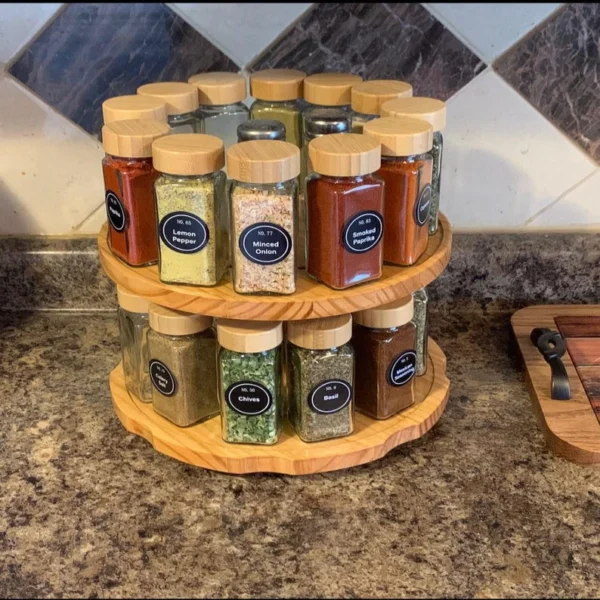 The Rotating Artisan Spice Tower – 360° Solid Wood Kitchen Carousel