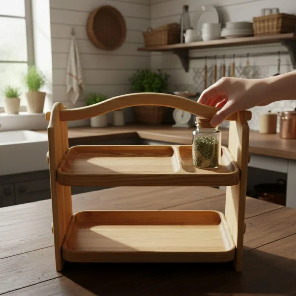 The Woodland Caddy – Handcrafted Solid Wood 2-Tier Spice Sentinel
